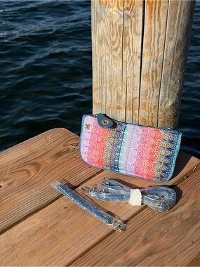 Joy Susan Pink Blue Multicolor Woven Mini Bag